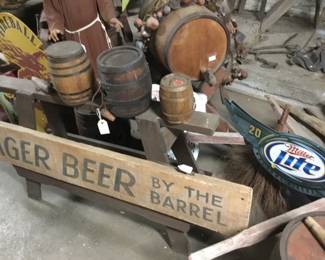 313.,Beer sign, wooden. Barrels