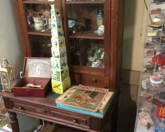 382., Antique desk with cabinet, miniatures.