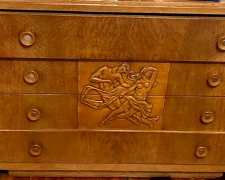 Grand Rapids  Art Deco Figural Carved Chest of Drawers