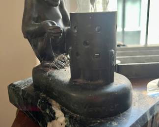 Max Le Verrier desk lamp.  This one is super rare!  "Bou Bou" Lamp With Monkey & Brazier