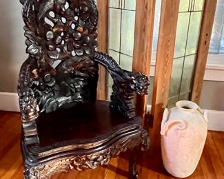 Japanese Hand Carved Dark Wood Export Monkey Armchair Circa 1880s