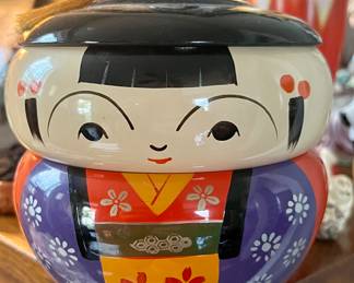 Vintage Japanese Kokeshi Doll Lacquerware Stacking Bento Box Trinket Dish 3 pc.