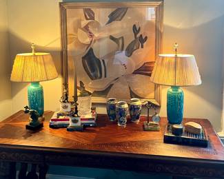 A large pair of Original Watercolors MCM Painting, Signed BARD…who was a famous floral artist during the period used by interior designers!  
Fabulous Gothic Revival desk