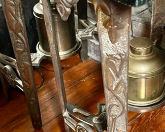 Black marble tops and beautifully carved bases featuring a monkey motif 