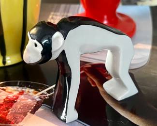 Porcelain monkey figurine by Lidwig Lindner & Horst Spranger AKA in black/white Mid Century Vintage