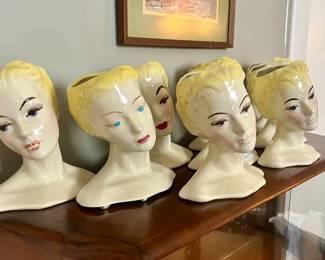 Vintage Glamour Girls Ceramic HEAD VASE Hand Painted Large HTF 