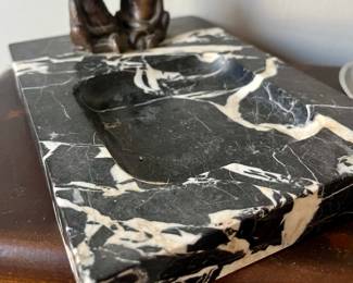 Art Deco black marble and bronze monkey ash tray by Theo