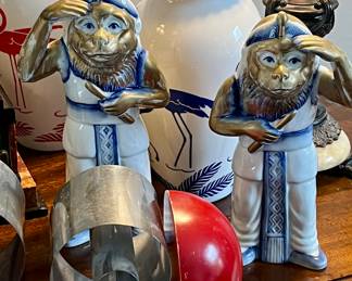 1940s  Asian Japanese Ceramic Monkey  Figurines-Pair