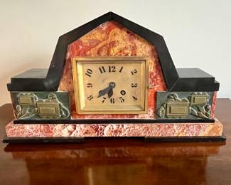 1930s Art Deco marble mantle clock