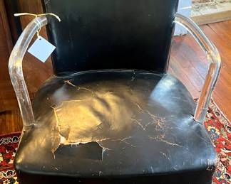 Art Deco leather chairs with acrylic arms France 1930s