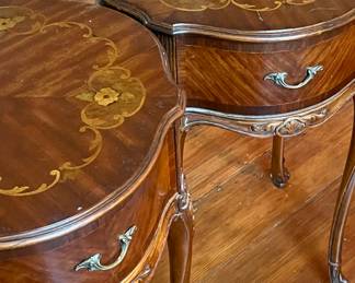 Stunning pair of 1930s Italian marquetry side tables in the perfect size!