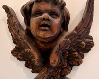 Large Spanish carved wooden angel