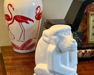 One of three Hocking Fire Kong flamingo vases!  ÉDOUARD MARCEL SANDOZ (1881-1971) Ceramic Monkey!!!