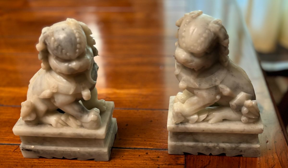 Pair of Carved Stone Foo Dogs - $200