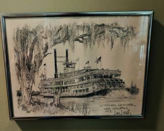 1976 Sketch of Steamer Natchez, New Orleans - $100