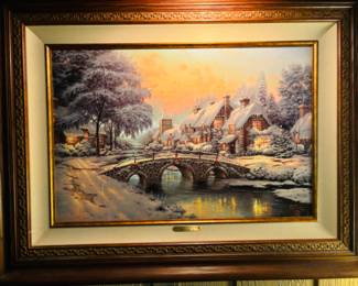 Authentic Thomas Kinkade Winter Scene Oil Painting - Includes Authenticity Paperwork ! See imperfection on next image. Make an offer! 

