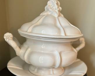 Antique White Ceramic Tureen with Lid and Platter - $100