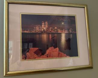 Framed Photograph of New York City Skyline at Night - $100