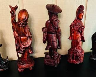 1 & 5) pictured - Hand Carved Wooden Figurine - $50. 2) Hand-Carved Wooden Sculpture of a Wise Man Value $150. 3) Hand Carved Wooden Figurine Value $100 . 4) Hand Carved Oriental Figurine - $100
