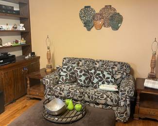 Loveseat, ottoman, decor