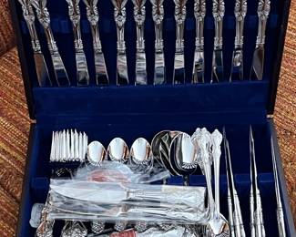 Reed & Barton Marlborough stainless flatware; large set includes 5-piece place settings, steak knife, hostess set and lots of extra pieces