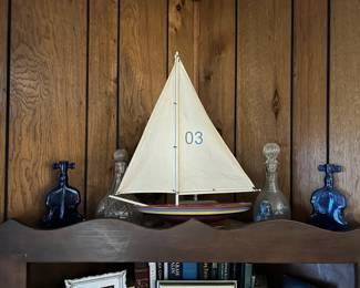 Unique glass pieces; Wooden sailboat