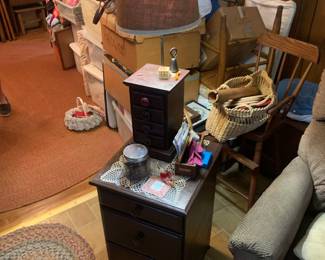 Lots of boxes to go through! Lamps; chairs and other furniture