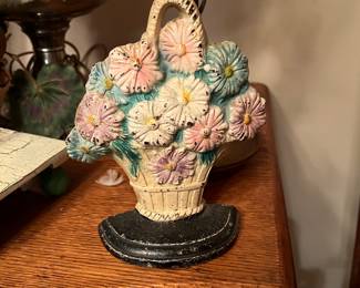 Cast iron door stop - flower basket