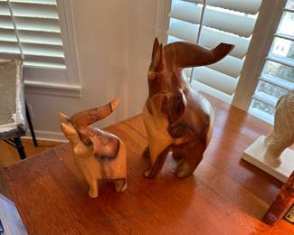 Carved wood elephants