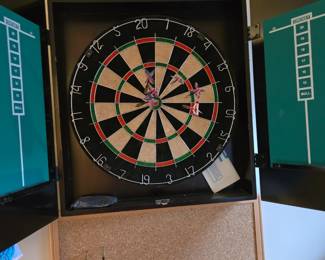 Dart board with darts