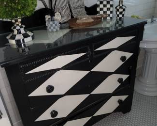 MacKenzie childs style painted dresser, many other items