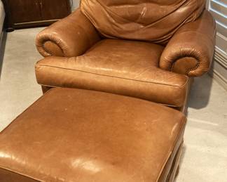 Leather club chair and ottoman