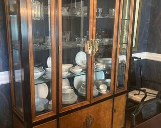 Asian style Century ebony/burl wood china cabinet