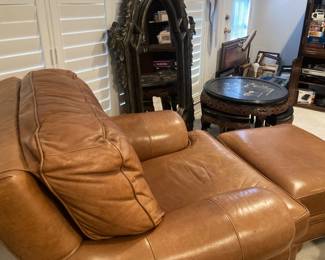 Leather club chair and ottoman