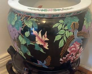 Asian style fish bowl planter; stand