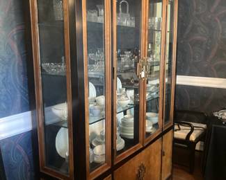 Asian style Century ebony/burl wood china cabinet