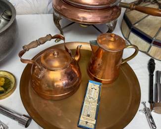 Copper Tea Pot and Kettle with Serving Tray