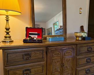 Dresser with Mirror. Brass Lamp