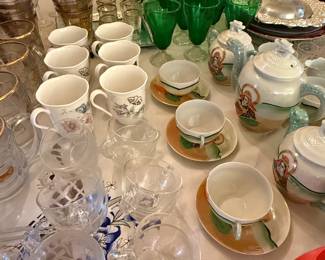 Japanese Tea Set , and another look at the wine glasses, stemware, and English mugs