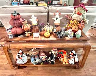 Halloween decor and a beautiful vintage console table