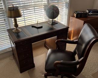 Leather-top desk; leather desk chair