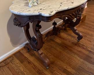 Antique turtle top  parlor table with dogwood blossoms 
