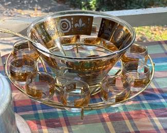 vintage Culver Coronet punch bowl set