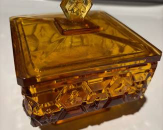 Amber Fenton Glass Honey Bee Dish with Lid