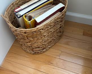 Cookbooks & woven basket w/ handles