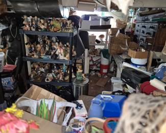 Basement Full of stuff! Vintage wood cabinets