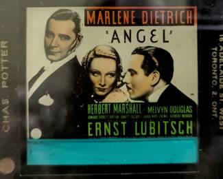 Angel - by Ernst Lubitsch, starring Marlene Dietrich, Melvyn Douglas, Herbert Marshall, 1937. Glass magic lantern slide