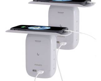 Philips 6 Outlet Surge Tap with 2 USB Ports and And Shelf, Pink