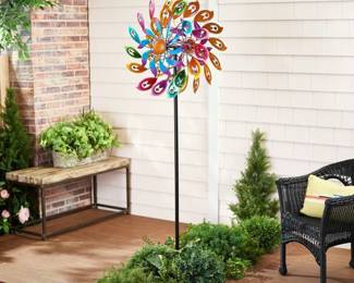 Plow And Hearth Peacock Feather Inspired Wind Spinner Retail - $127.00