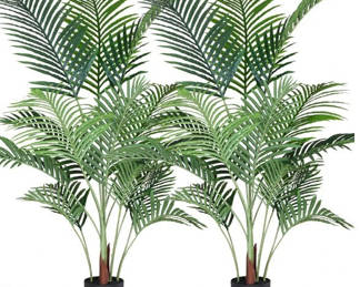 Fopamtri Artificial Areca Palm Plant 4.6 Feet Fake Palm Tree, 2 Pack